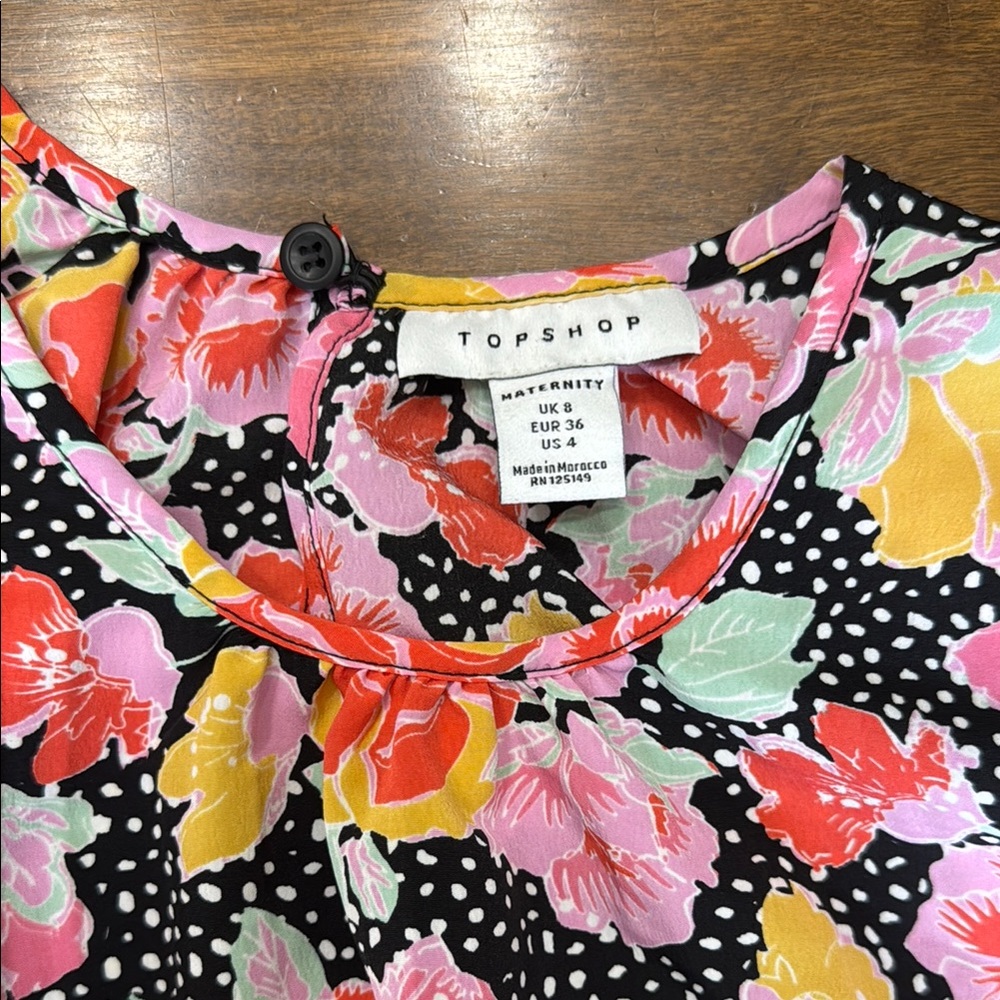 Topshop Orange and Pink Blouse with Artistic Floral Design